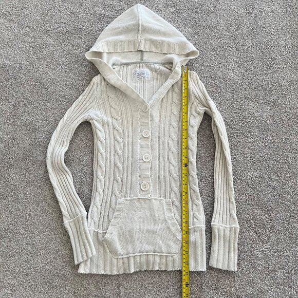 Justice Y2K Cable Knit Hooded Button Up Glitter Thread Ivory Cream Sweater XS - Picture 8 of 8
